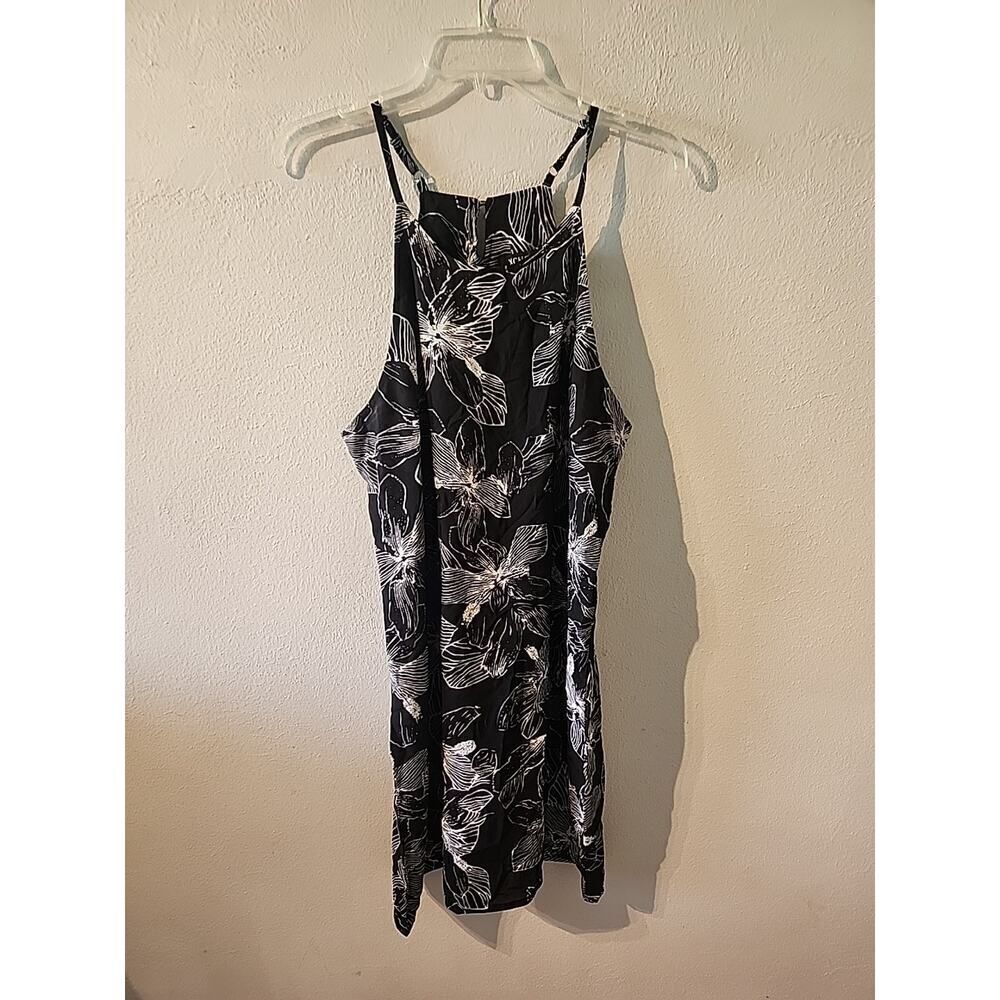 Xchqrti Womens Black and White Floral Short Sleeveless Dress Size XXL Short
